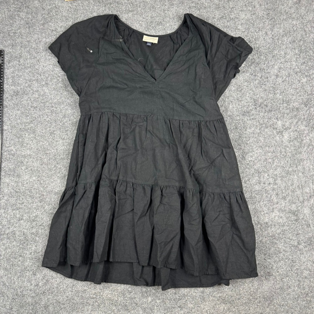 Universal Thread Dress Womens Size L Black Linen Blend Tiered Babydoll V-Neck